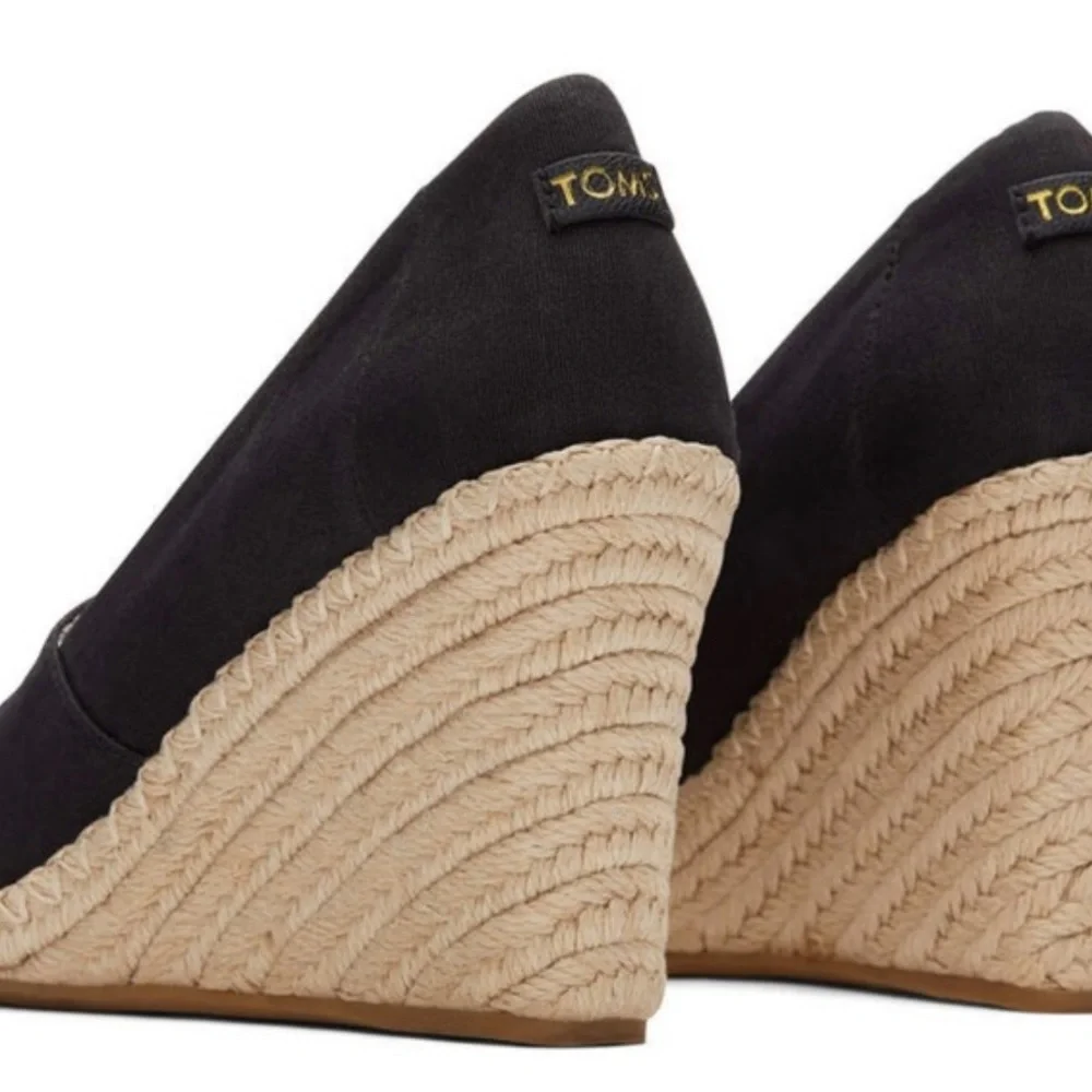 NWOT TOMS | Women’s Black Canvas Peep-Toe Michelle Wedge Espadrille Heels Sz 12
